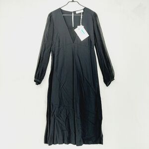 NEW Jucca Black Nero Deep V-Neck Long Sleeve Midi Dress P1386